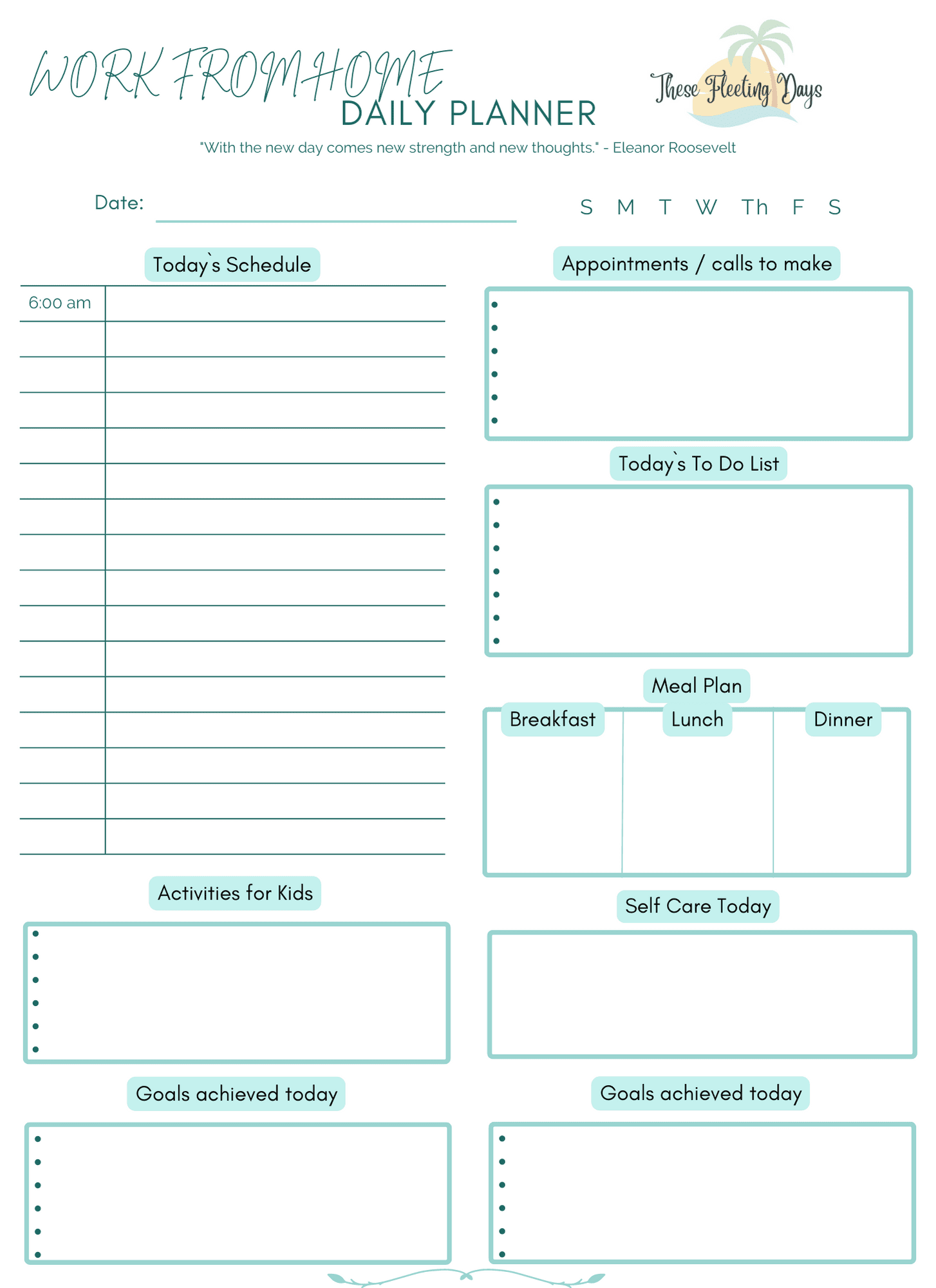 Daily Schedule Template For Moms